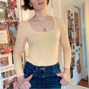ANTHROPOLOGIE Puffed Sleeve Shirt in Creamsicle XS